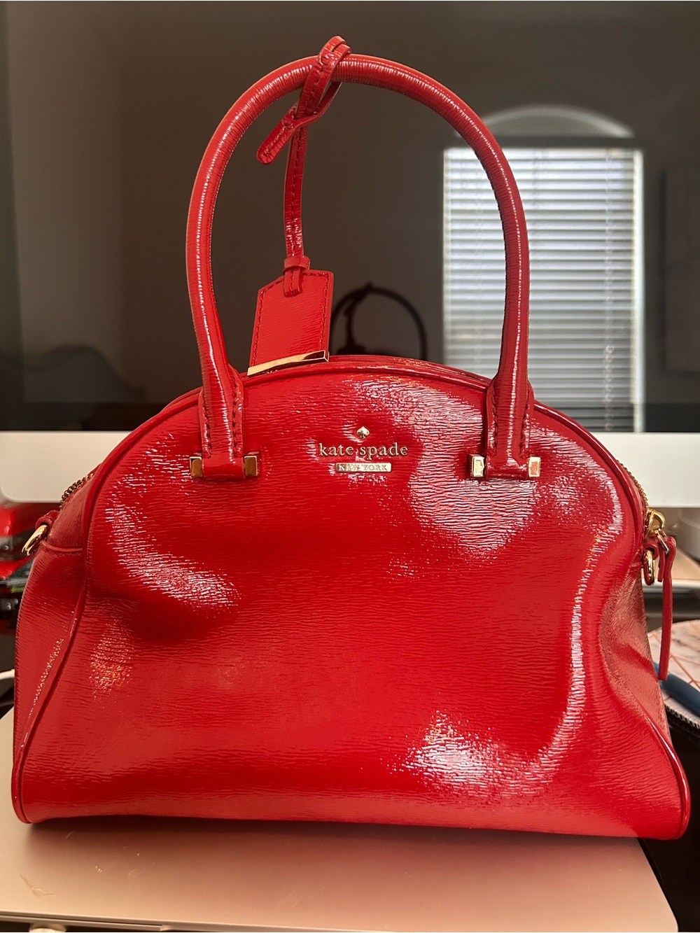 kate spade Red Patent Satchel with Gold-Tone Accents